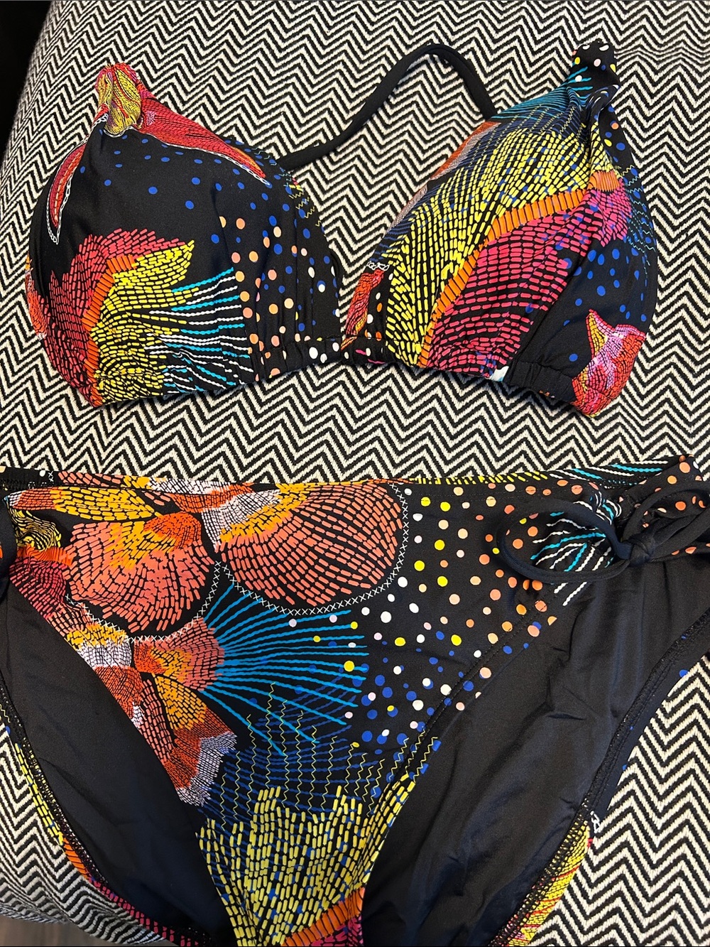 La Blanca Black Tropical Floral Mosaic Side-Tie Bikini Bottom